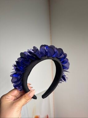 Zara Black Headband with Deep Blue Sequins